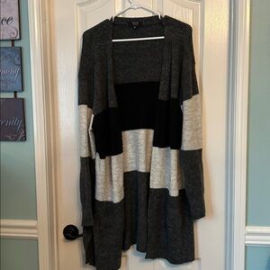 Modern Canvas Open Front Color Block Cardigan Sweater with pockets